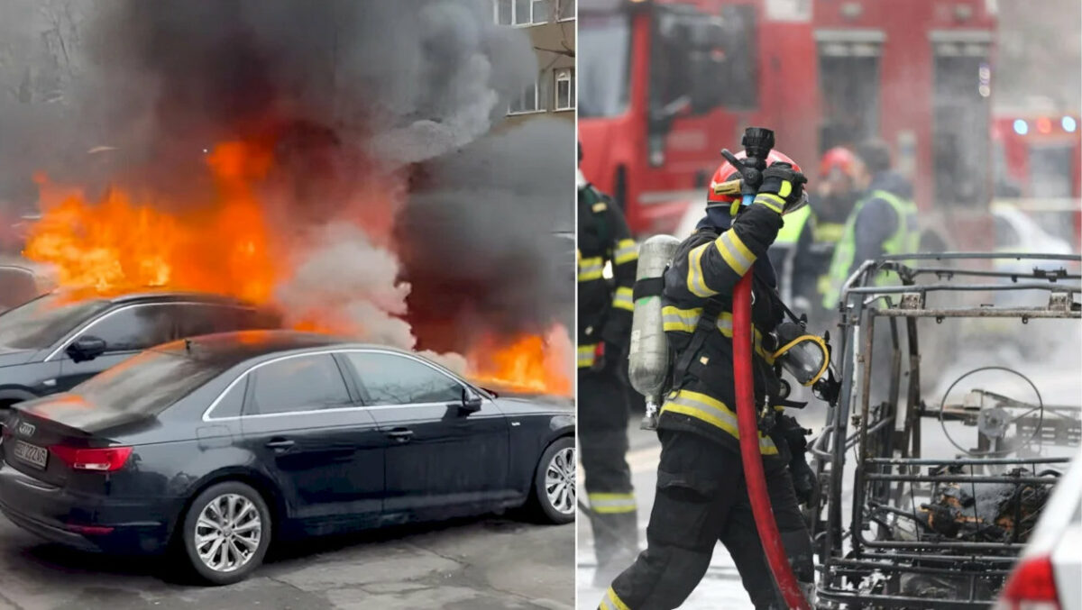 Tragedie in Capitala: o femeie a murit arsa in propria masina. Trei autoturisme, distruse de flacari